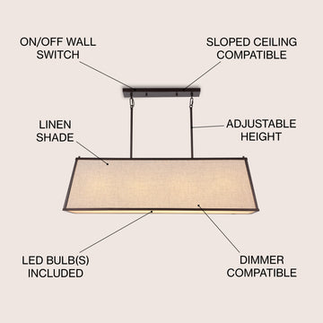 Crosby 42" Minimalist Industrial Trapezoidal Linen Iron Linear LED Pendant - JONATHAN Y